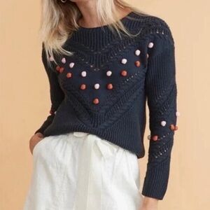 Marine Layer Cotton Navy Blue Pom Pom Rowen Sweater Size XS